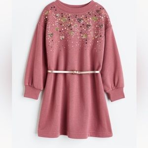 H&M Long Sleeve Loose Fit Embellished Sweatshirt Dress 2T